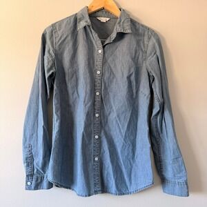 Garnet Hill Denim Chambray Button Down Shirt Blue Long Sleeve Size 6